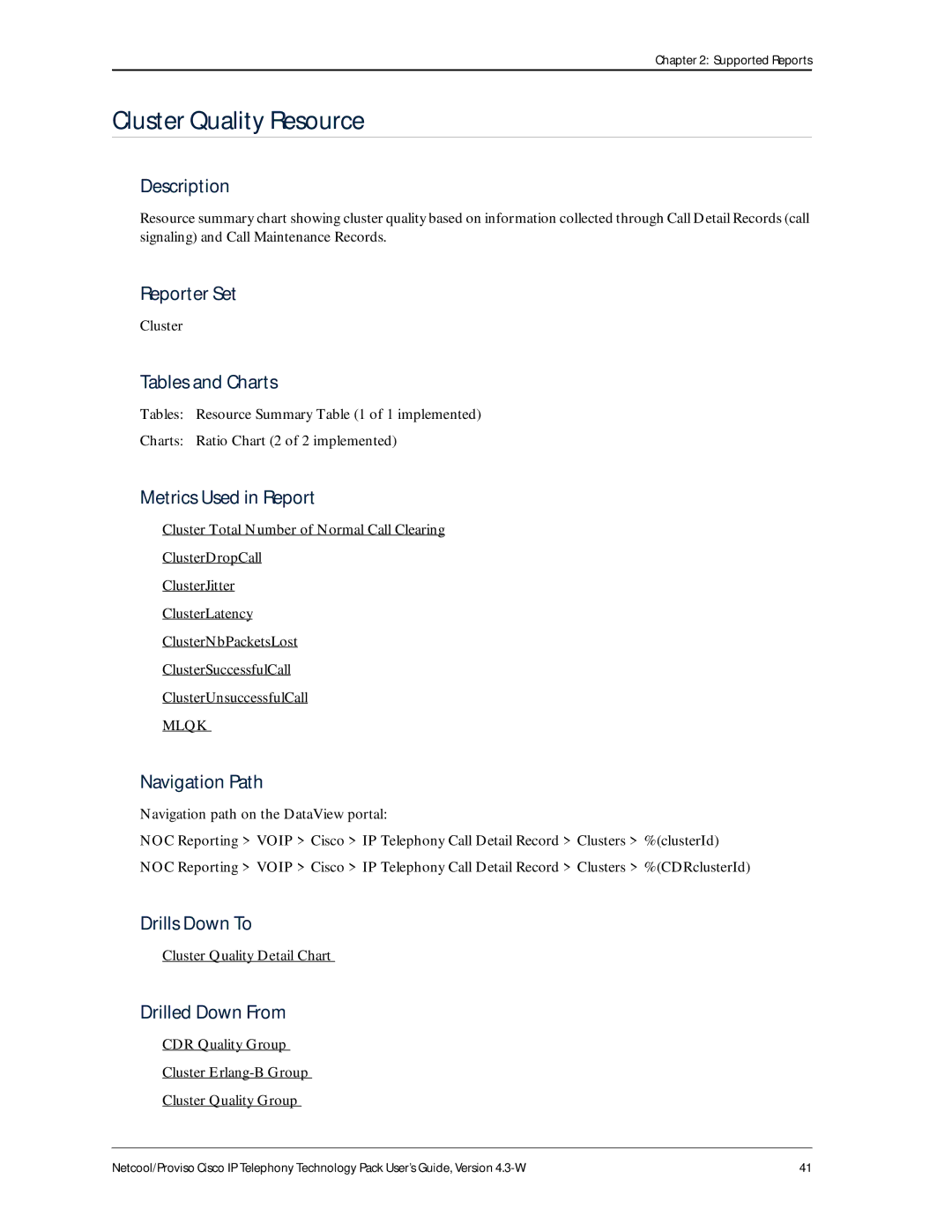 IBM 4.3-W manual Cluster Quality Resource, Cluster Quality Detail Chart 