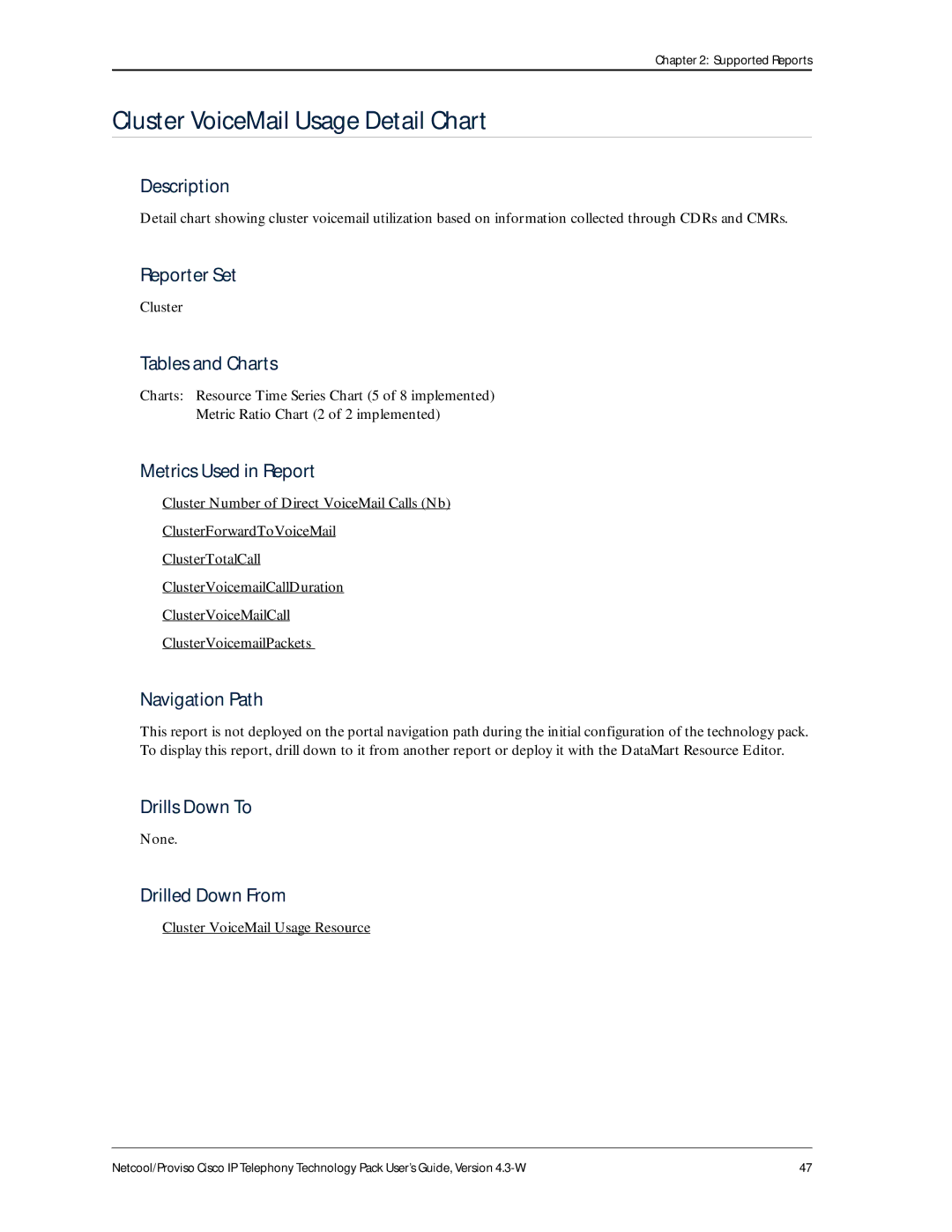 IBM 4.3-W manual Cluster VoiceMail Usage Detail Chart, Cluster VoiceMail Usage Resource 