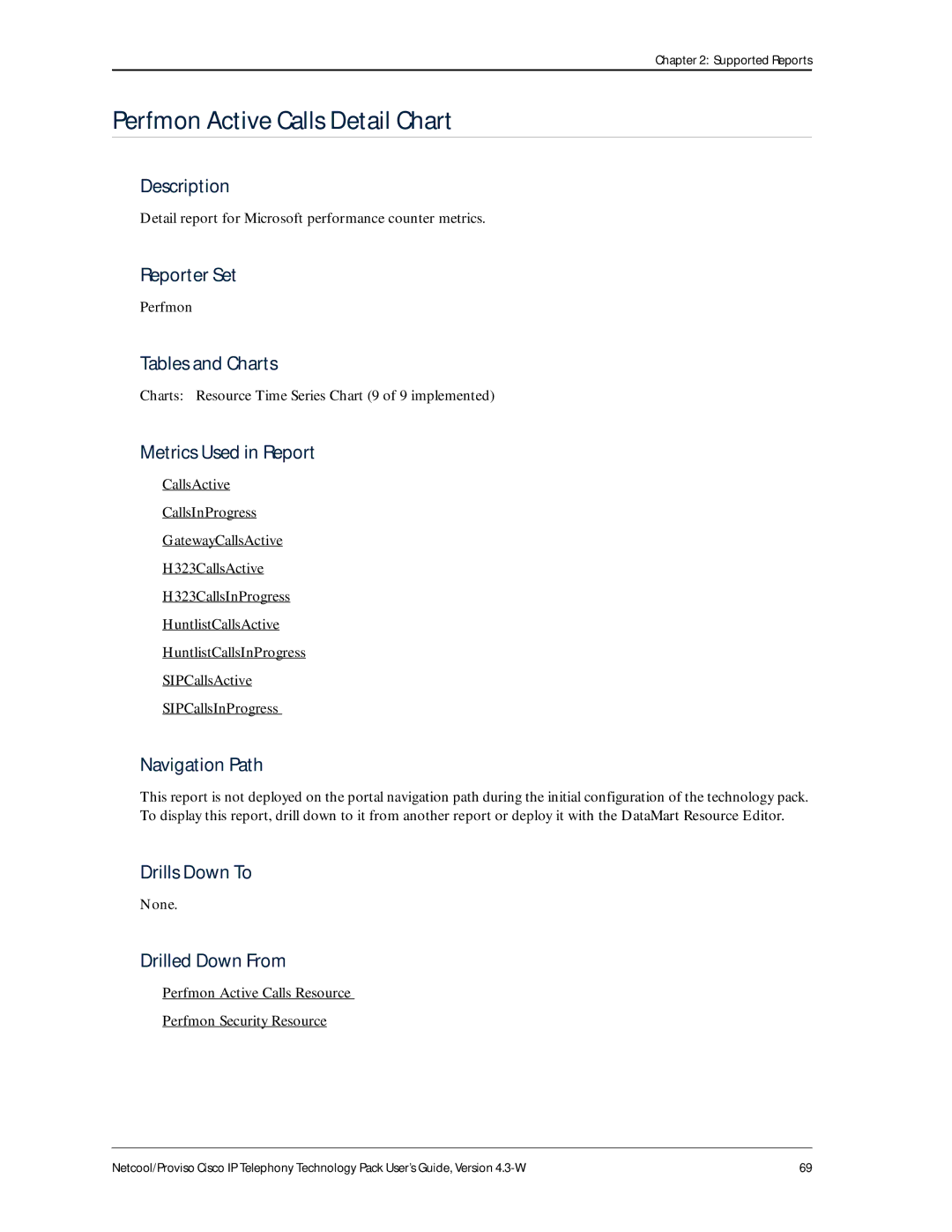 IBM 4.3-W manual Perfmon Active Calls Detail Chart, Detail report for Microsoft performance counter metrics 