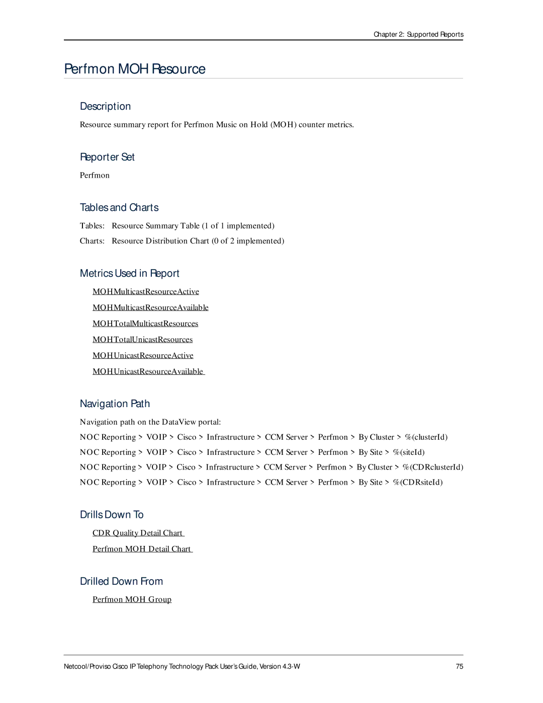 IBM 4.3-W manual Perfmon MOH Resource, CDR Quality Detail Chart Perfmon MOH Detail Chart 