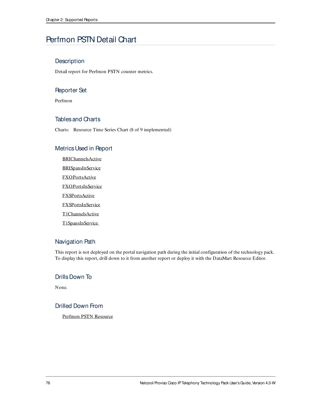 IBM 4.3-W manual Perfmon Pstn Detail Chart, Detail report for Perfmon Pstn counter metrics 