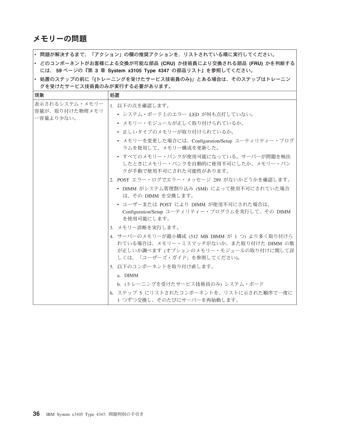 IBM 4347 manual メモリーの問題, Configuration/Setup ユーティリティー・プログラムを実行して、その Dimm 