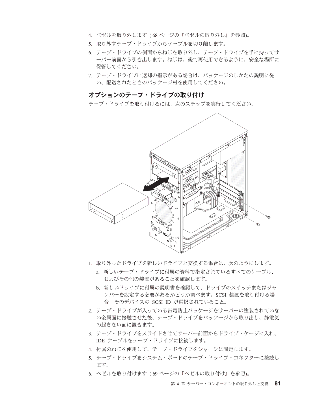 IBM 4347 manual オプションのテープ・ドライブの取り付け 