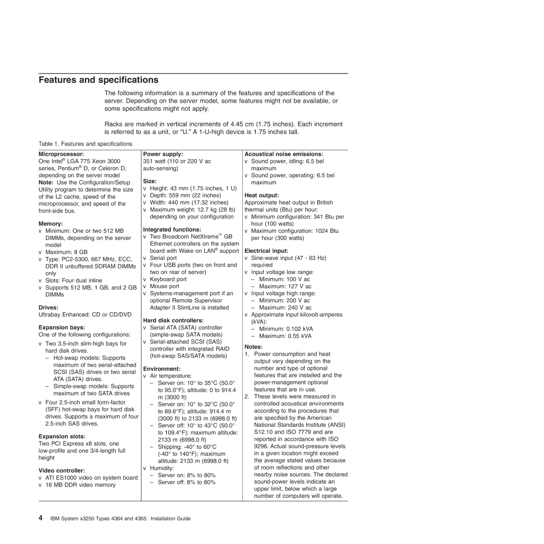 IBM 4365, 4364 manual Features and specifications, Microprocessor 