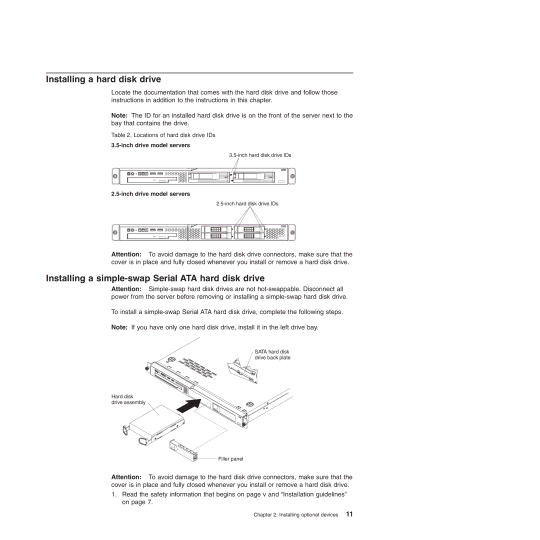 IBM 4364, 4365 manual Installing a hard disk drive, Installing a simple-swap Serial ATA hard disk drive 