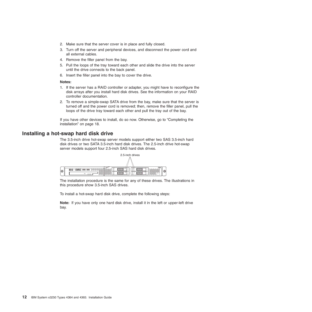 IBM 4365, 4364 manual Installing a hot-swap hard disk drive 