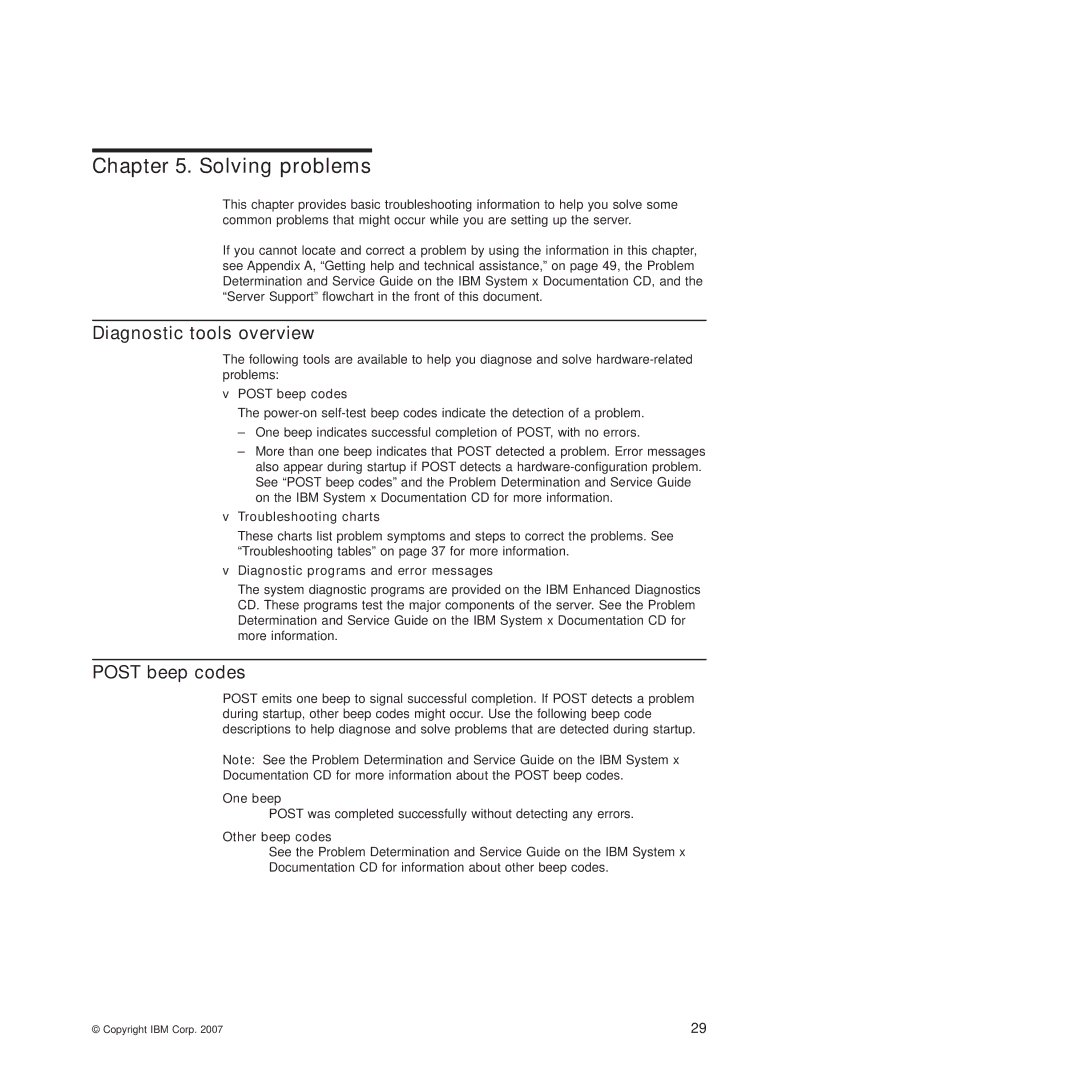 IBM 4364, 4365 manual Solving problems, Diagnostic tools overview, Post beep codes 