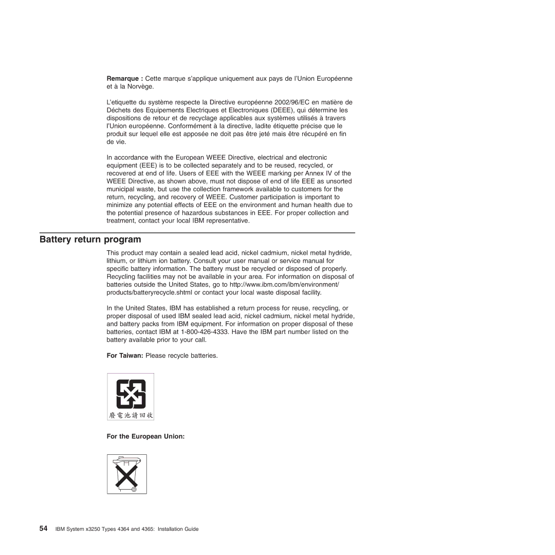 IBM 4365, 4364 manual Battery return program, For the European Union 