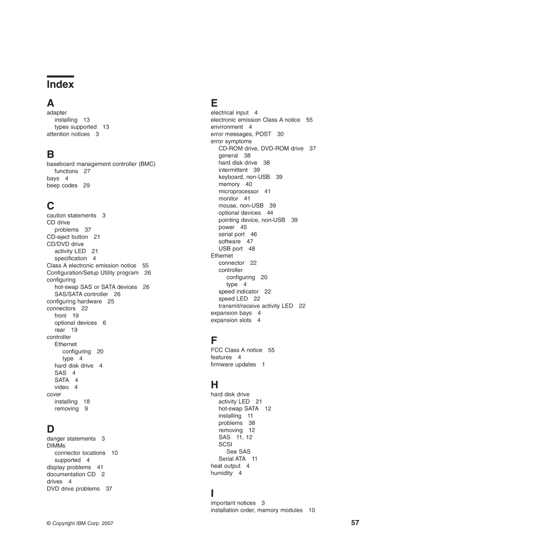 IBM 4364, 4365 manual Index, SAS Sata 