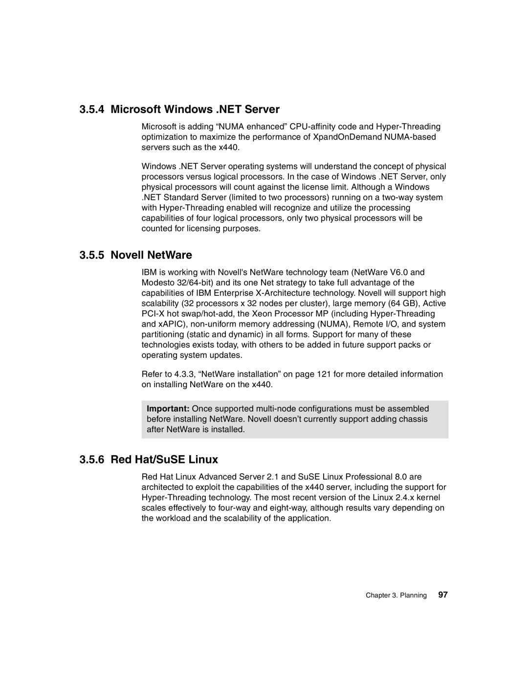 IBM 440 manual Microsoft Windows .NET Server, Novell NetWare, Red Hat/SuSE Linux 