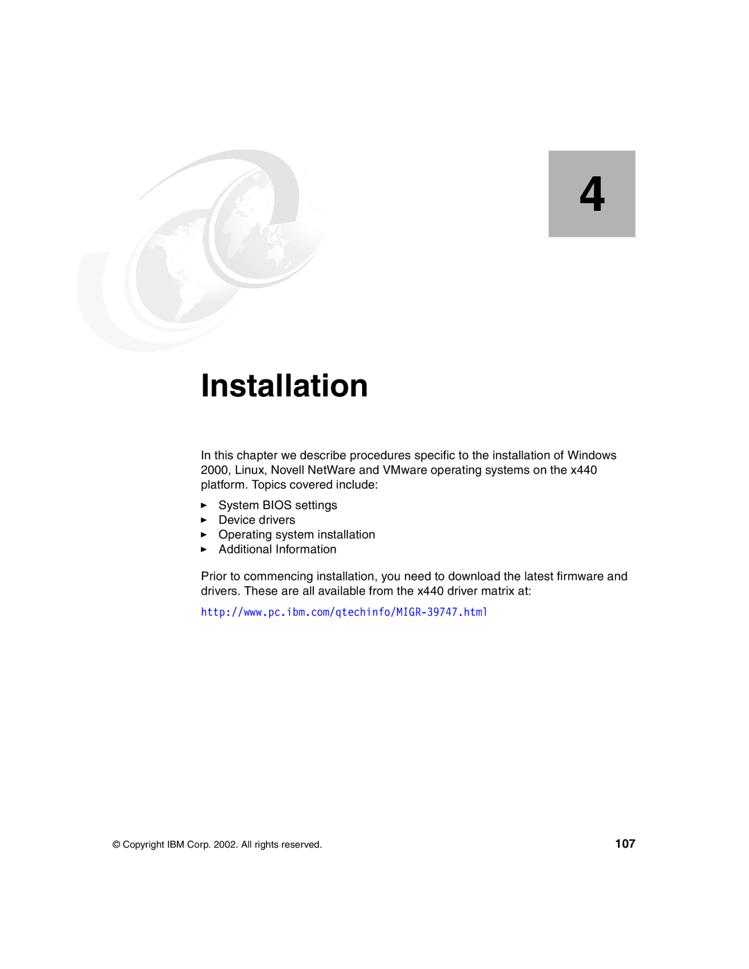 IBM 440 manual Installation, 107 