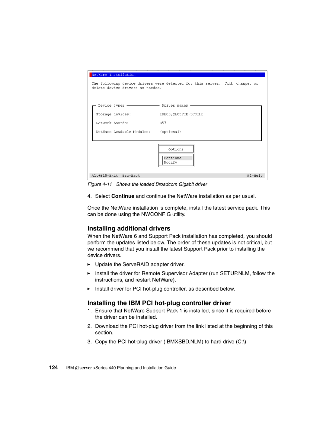 IBM 440 manual Installing the IBM PCI hot-plug controller driver, Shows the loaded Broadcom Gigabit driver 