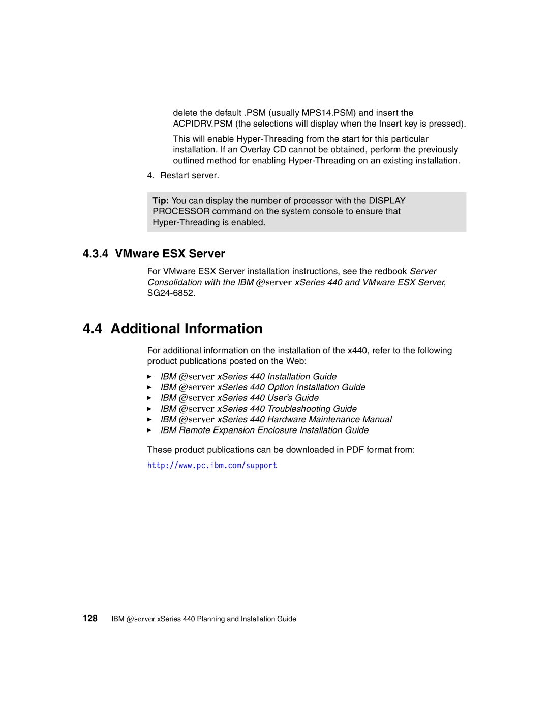 IBM 440 manual Additional Information, VMware ESX Server 