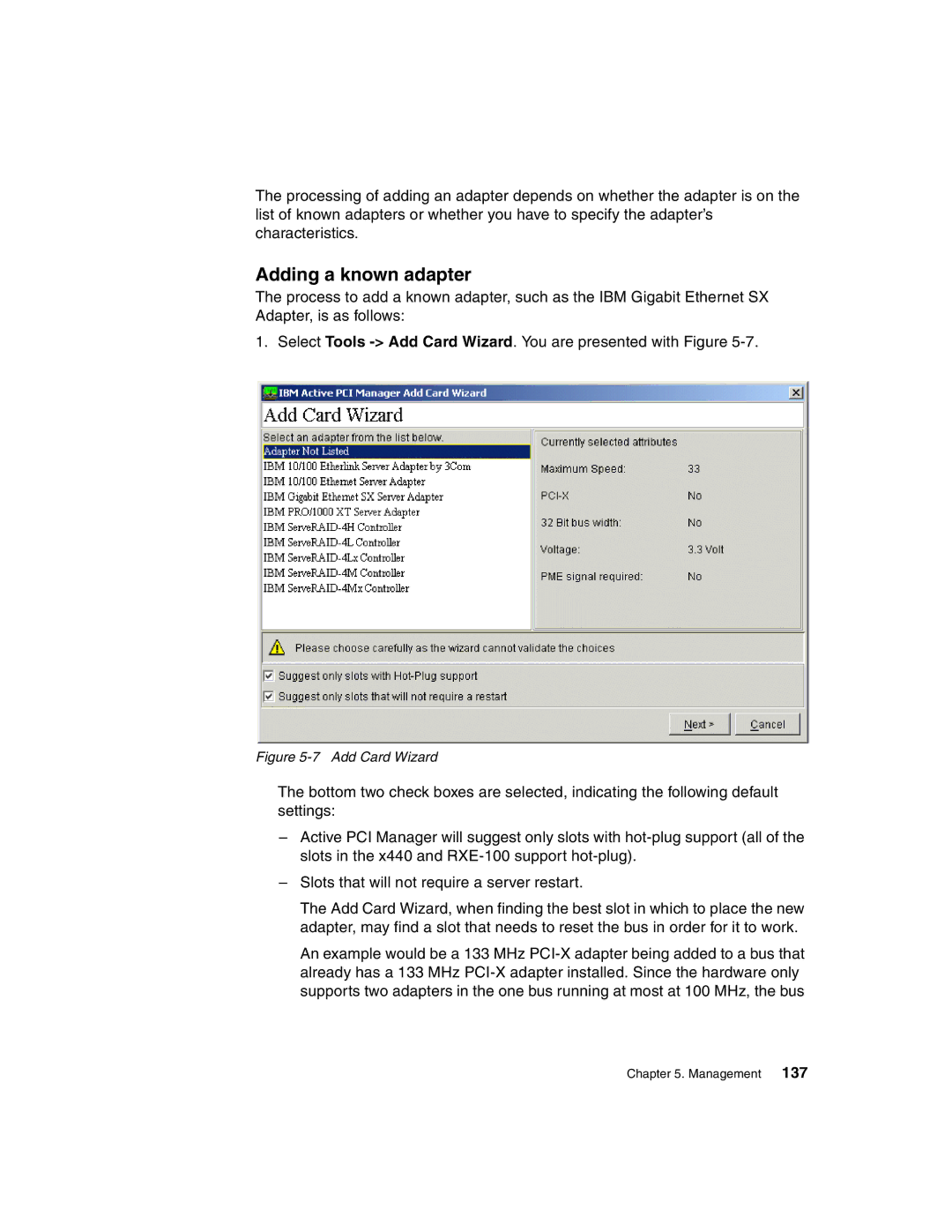 IBM 440 manual Adding a known adapter, Add Card Wizard 