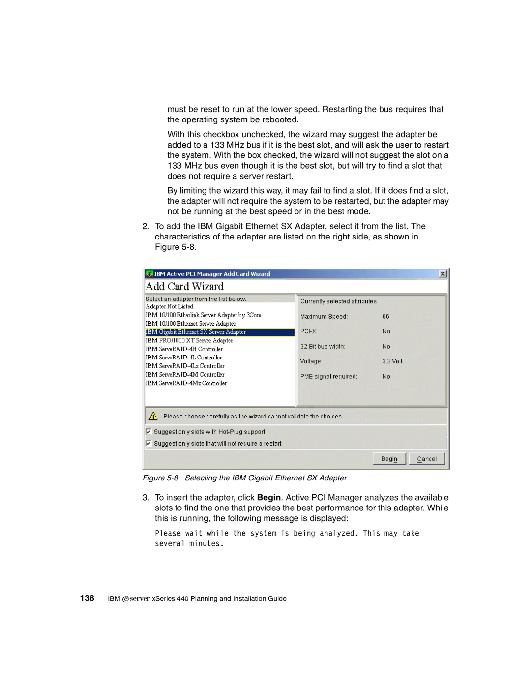 IBM 440 manual Selecting the IBM Gigabit Ethernet SX Adapter 