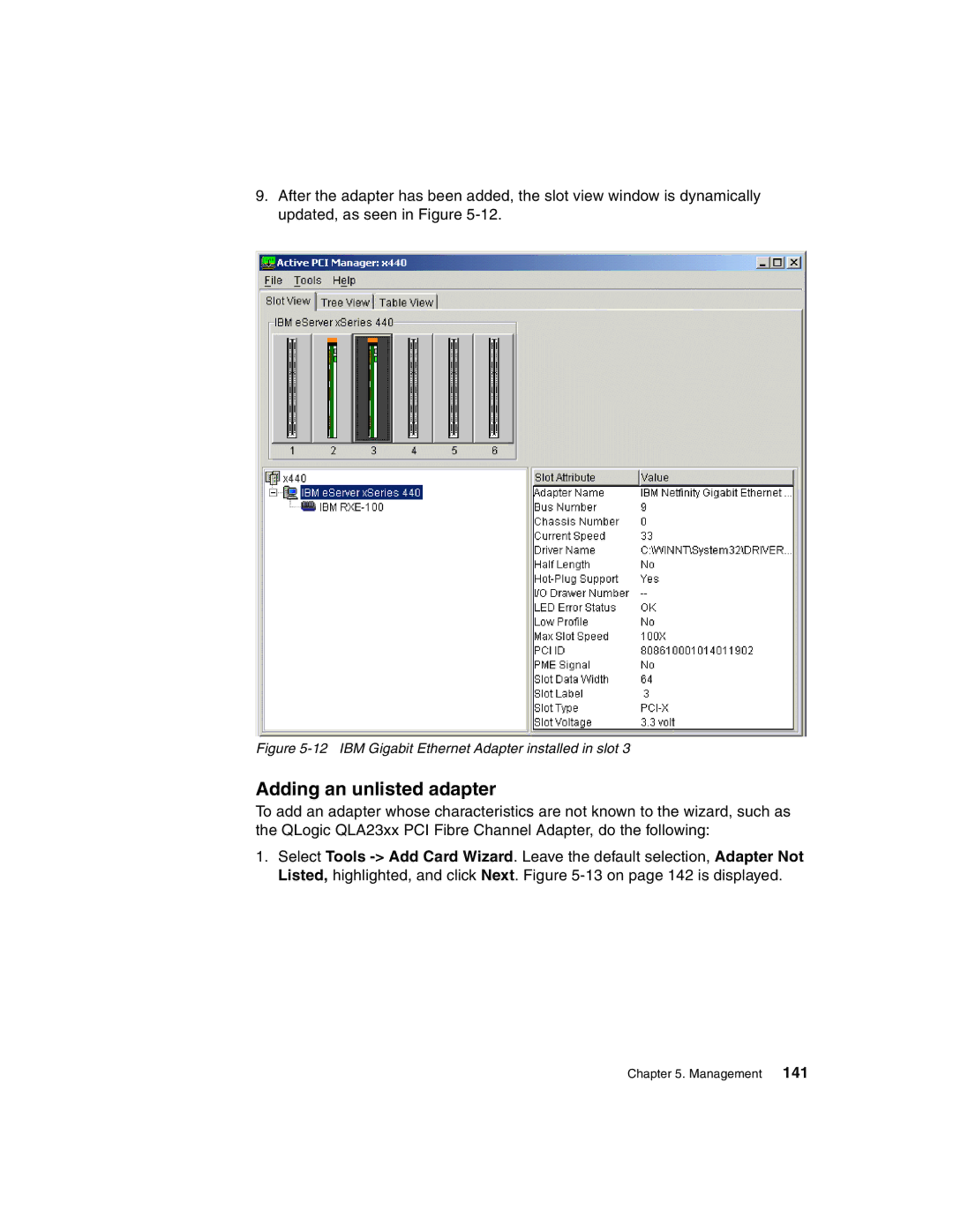 IBM 440 manual Adding an unlisted adapter, IBM Gigabit Ethernet Adapter installed in slot 