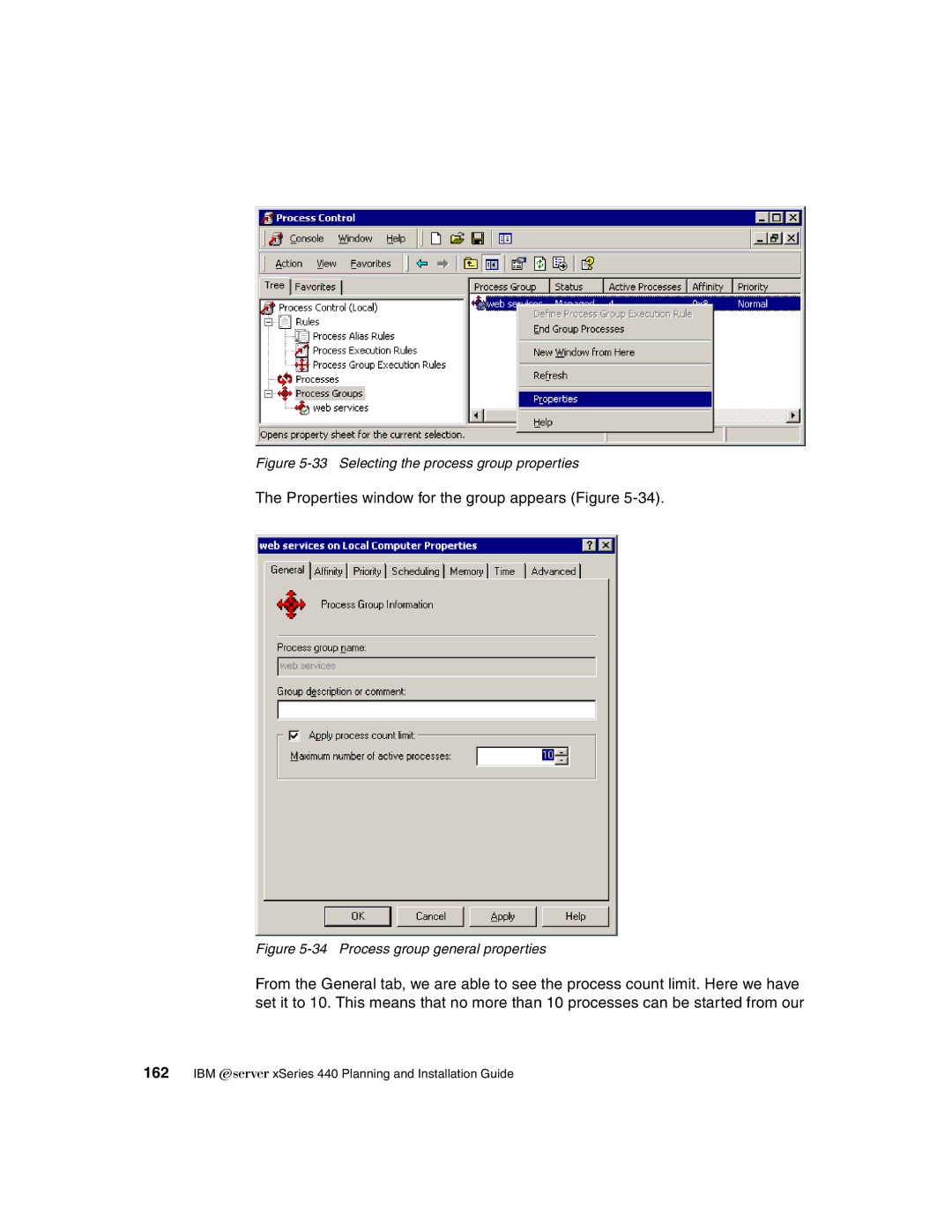 IBM 440 manual Properties window for the group appears Figure 