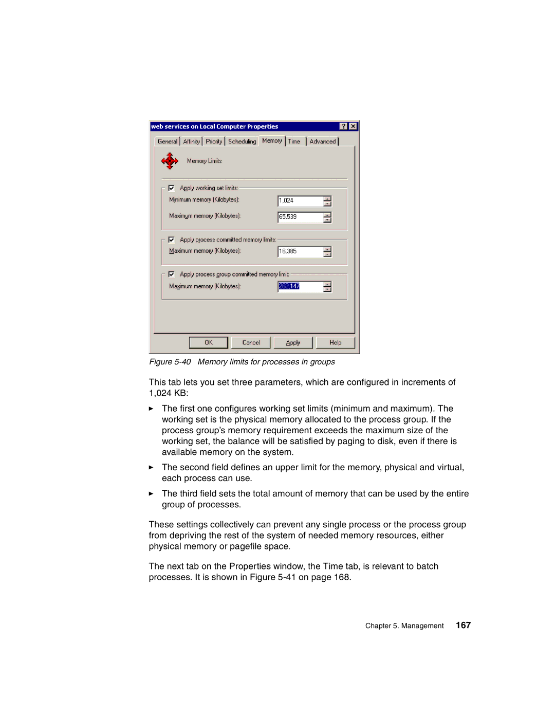 IBM 440 manual Memory limits for processes in groups 