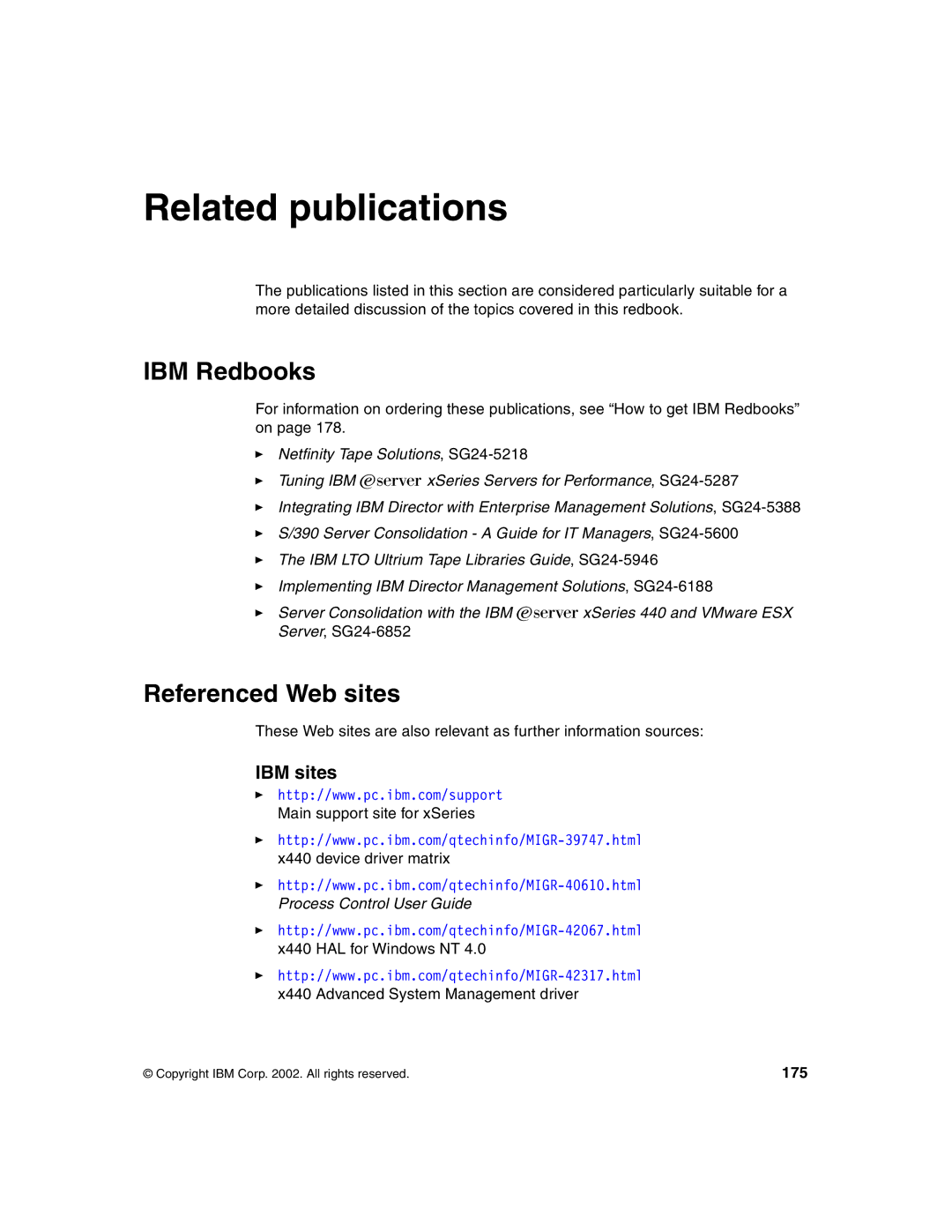 IBM 440 manual IBM Redbooks, Referenced Web sites, IBM sites, 175 