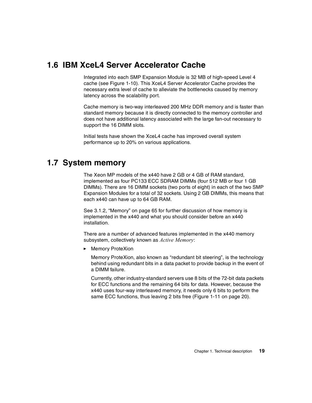 IBM 440 manual IBM XceL4 Server Accelerator Cache, System memory 