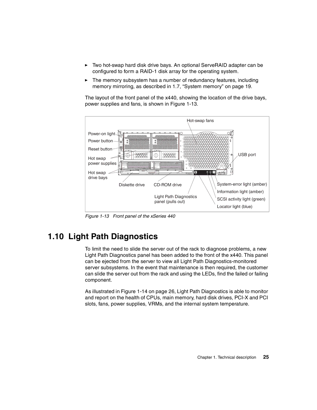 IBM 440 manual Light Path Diagnostics, Front panel of the xSeries 