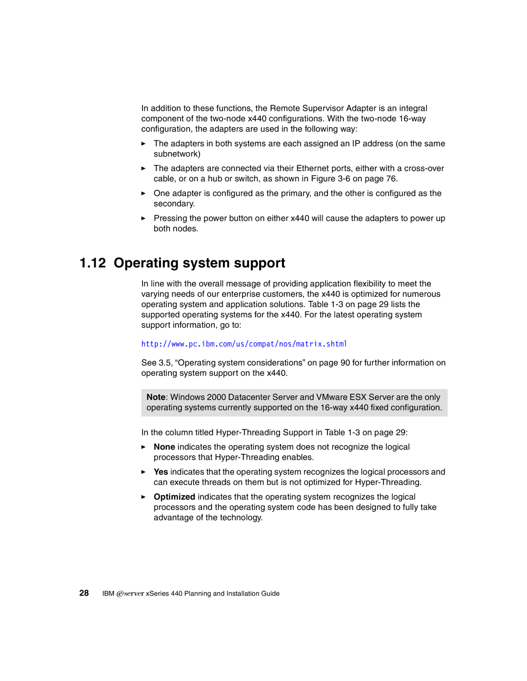 IBM 440 manual Operating system support 