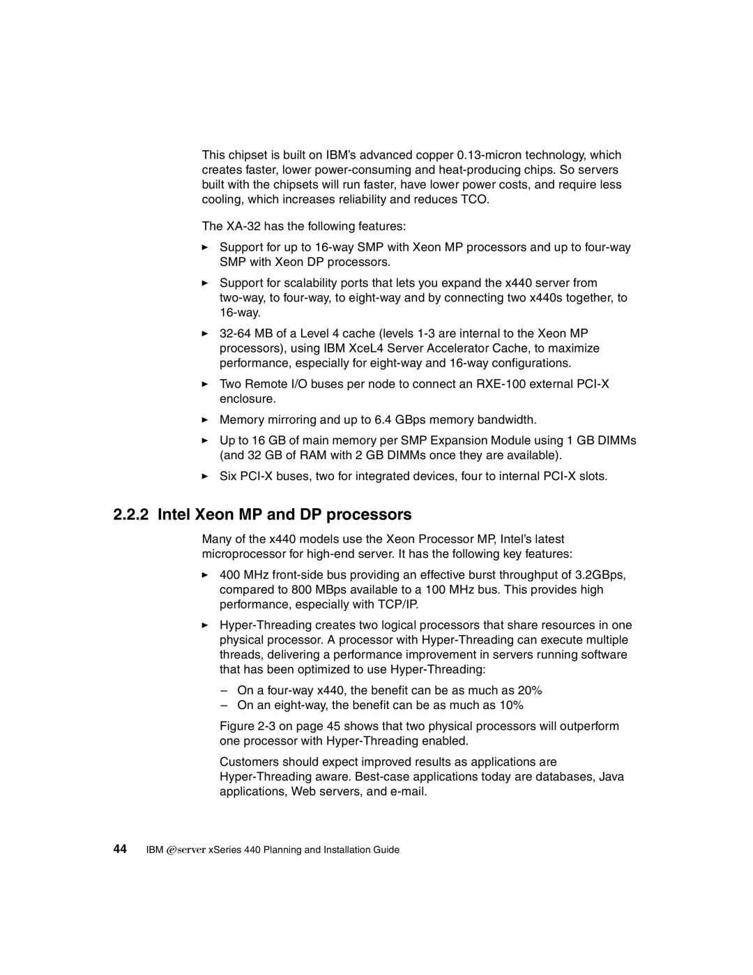 IBM 440 manual Intel Xeon MP and DP processors 