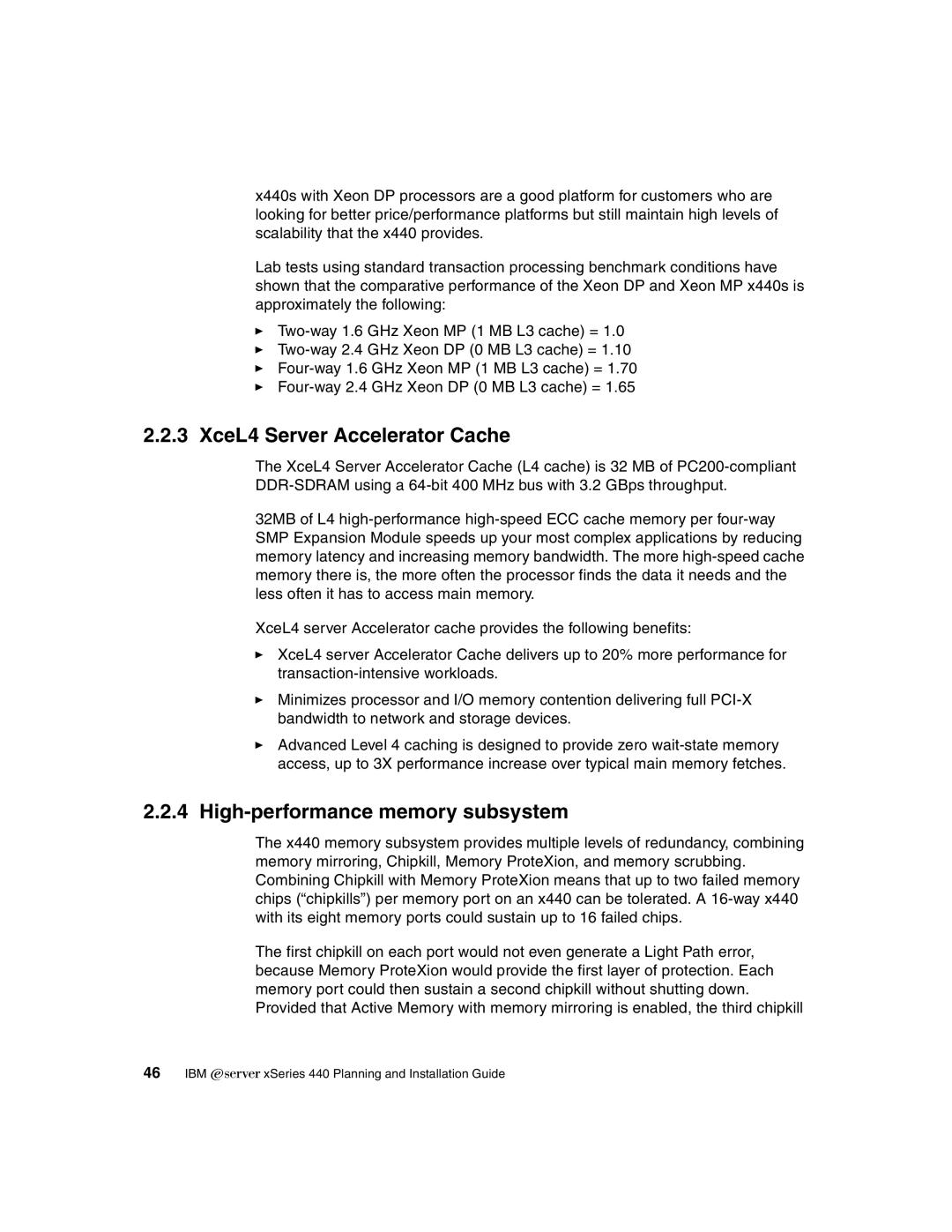 IBM 440 manual XceL4 Server Accelerator Cache, High-performance memory subsystem 