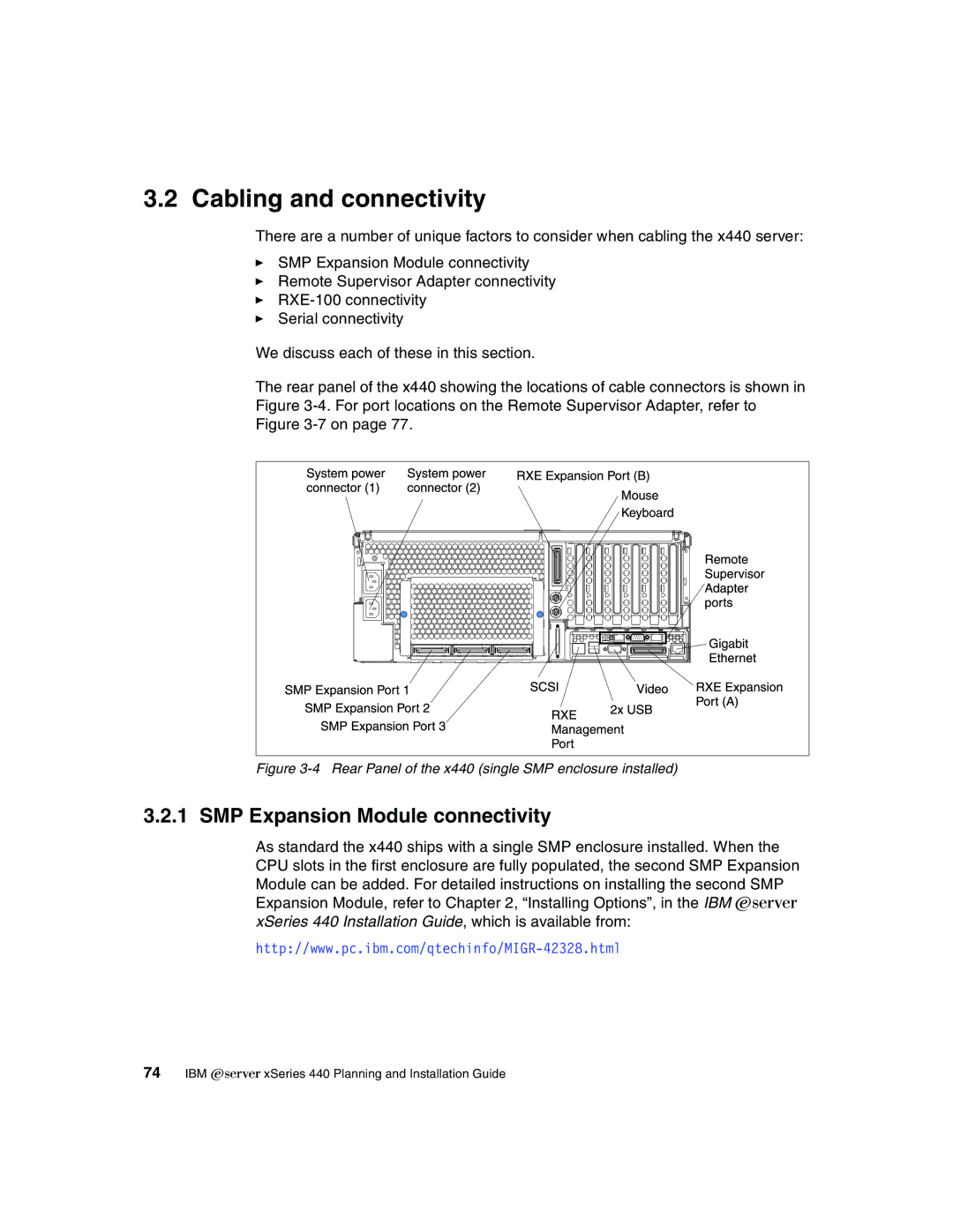 IBM 440 manual Cabling and connectivity, SMP Expansion Module connectivity 