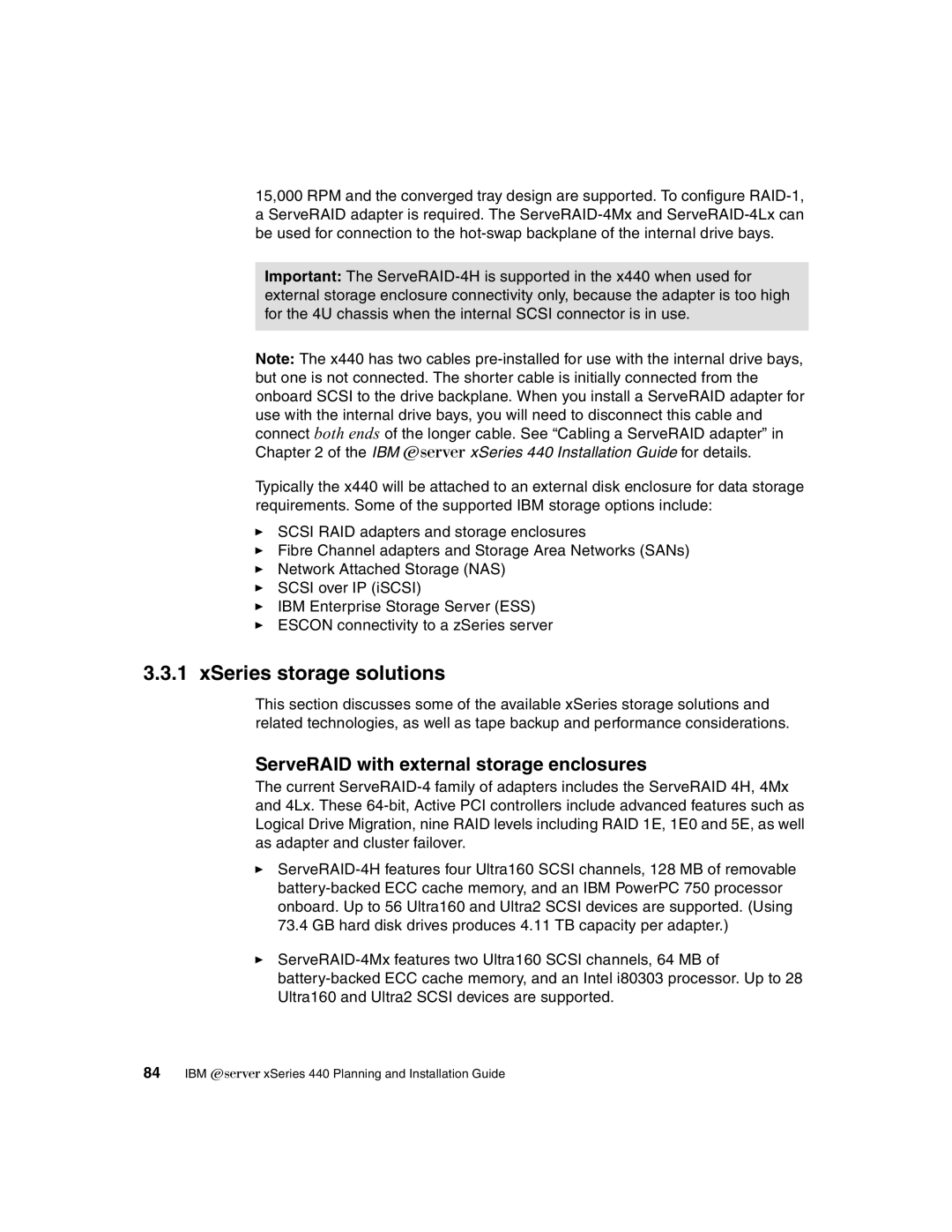 IBM 440 manual XSeries storage solutions, ServeRAID with external storage enclosures 