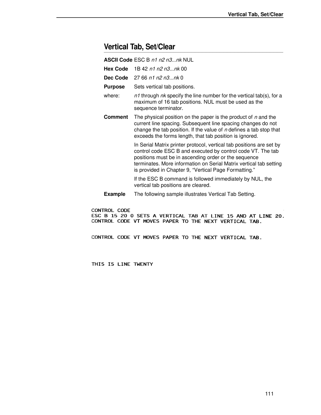 IBM 4400 manual Vertical Tab, Set/Clear 