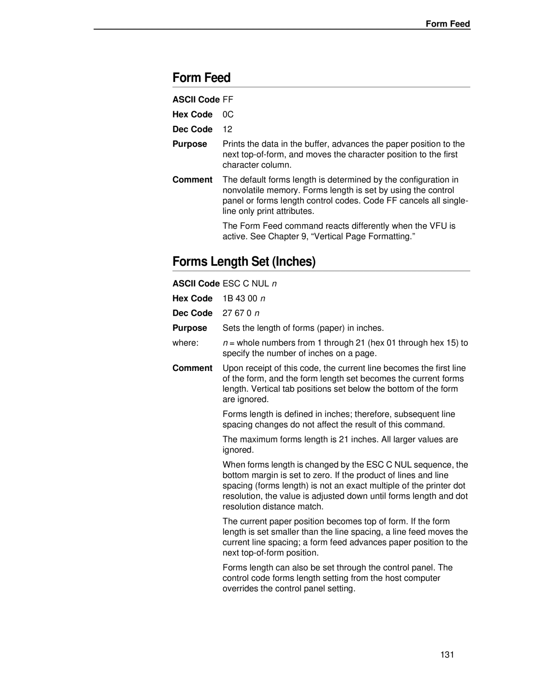 IBM 4400 manual Forms length is defined in inches therefore, subsequent line 