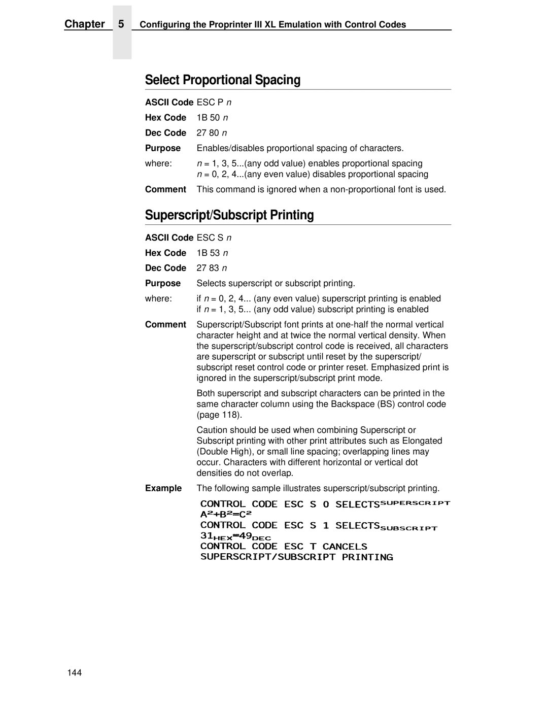 IBM 4400 manual Select Proportional Spacing, Ascii Code ESC P n Hex Code 