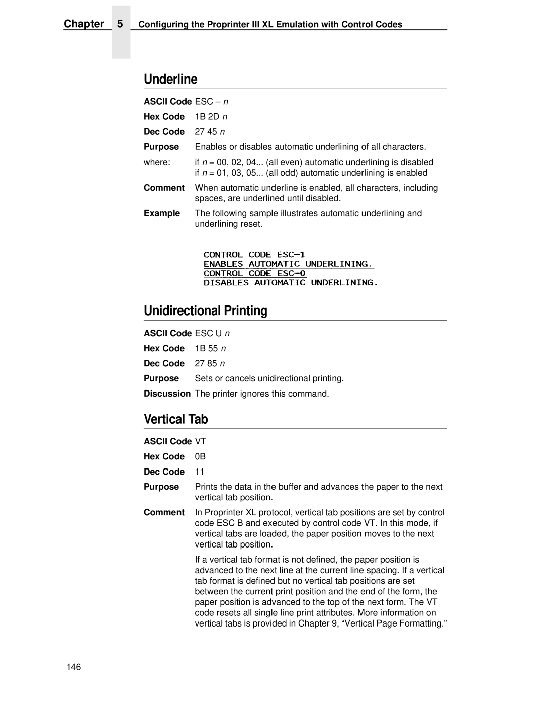 IBM 4400 manual Unidirectional Printing, Ascii Code ESC U n Hex Code 