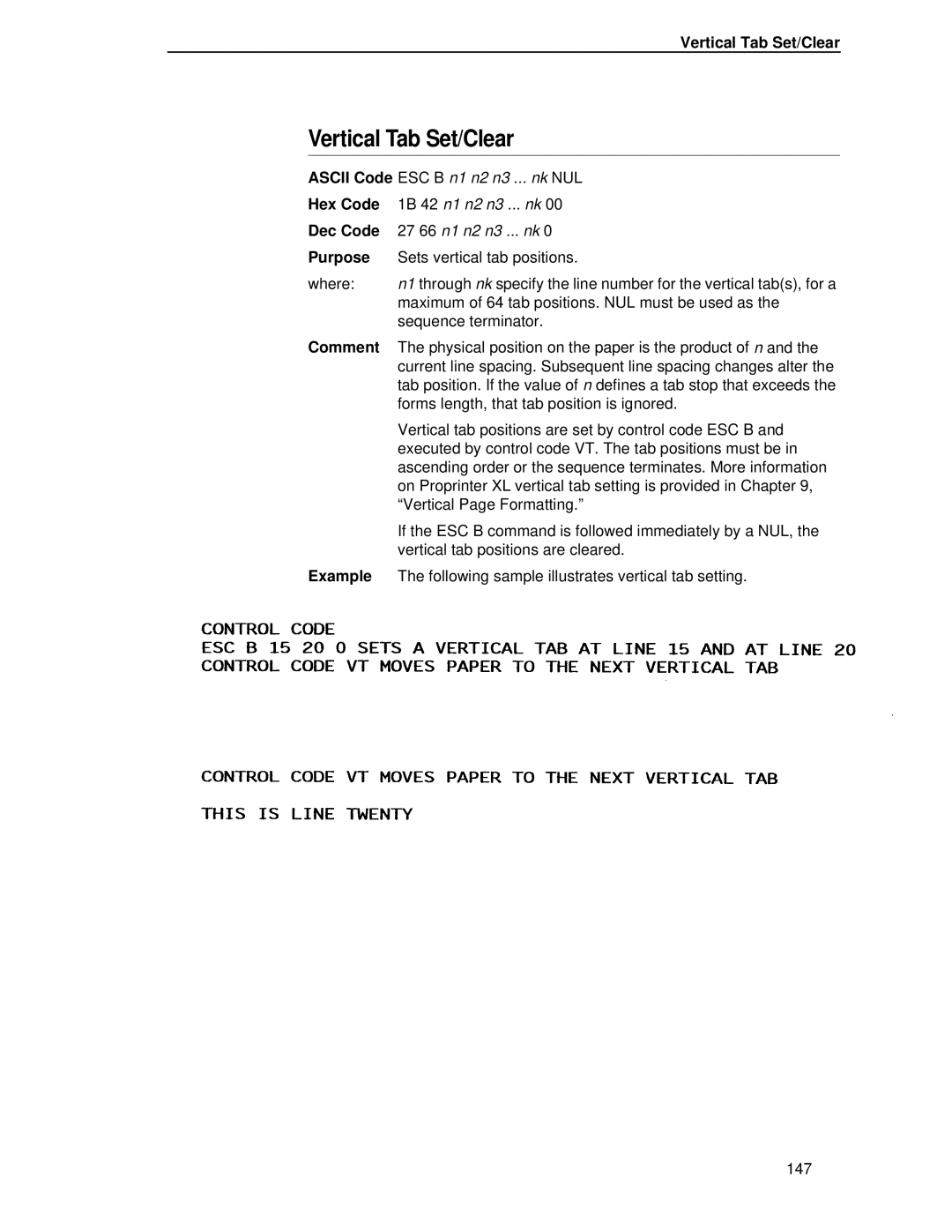 IBM 4400 manual Vertical Tab Set/Clear 