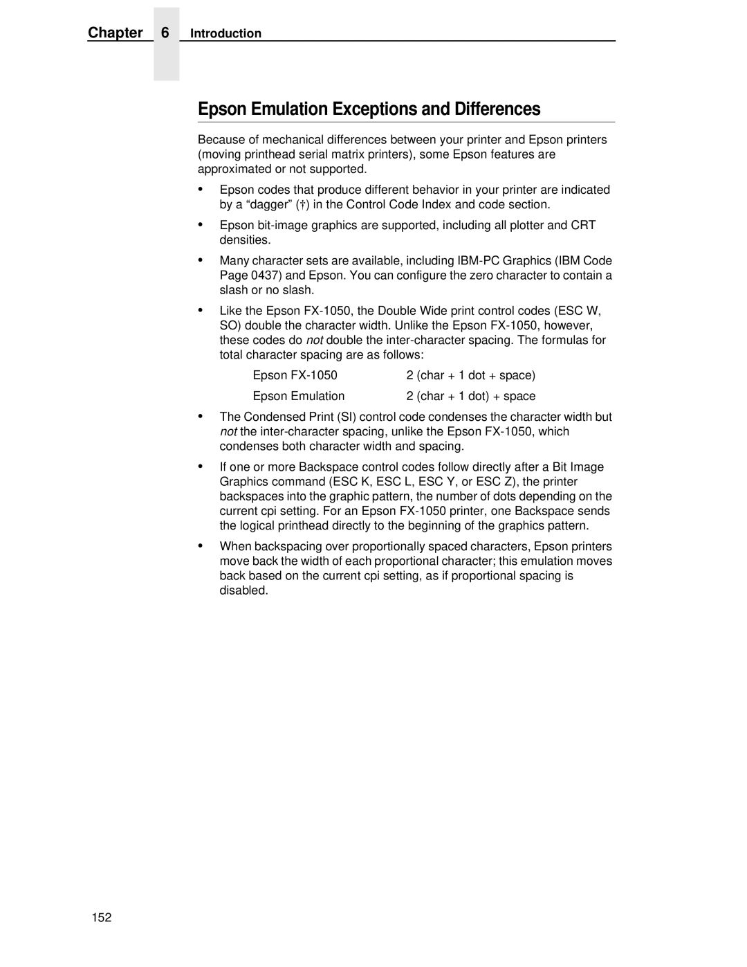 IBM 4400 manual Epson Emulation Exceptions and Differences 