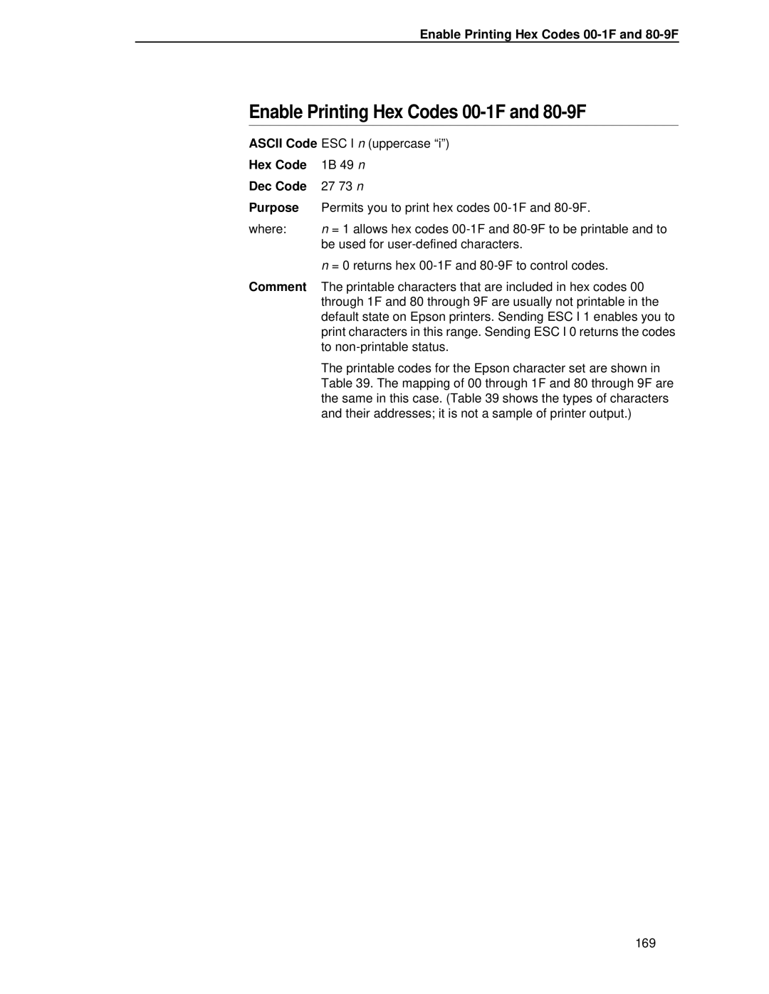 IBM 4400 manual Enable Printing Hex Codes 00-1F and 80-9F 