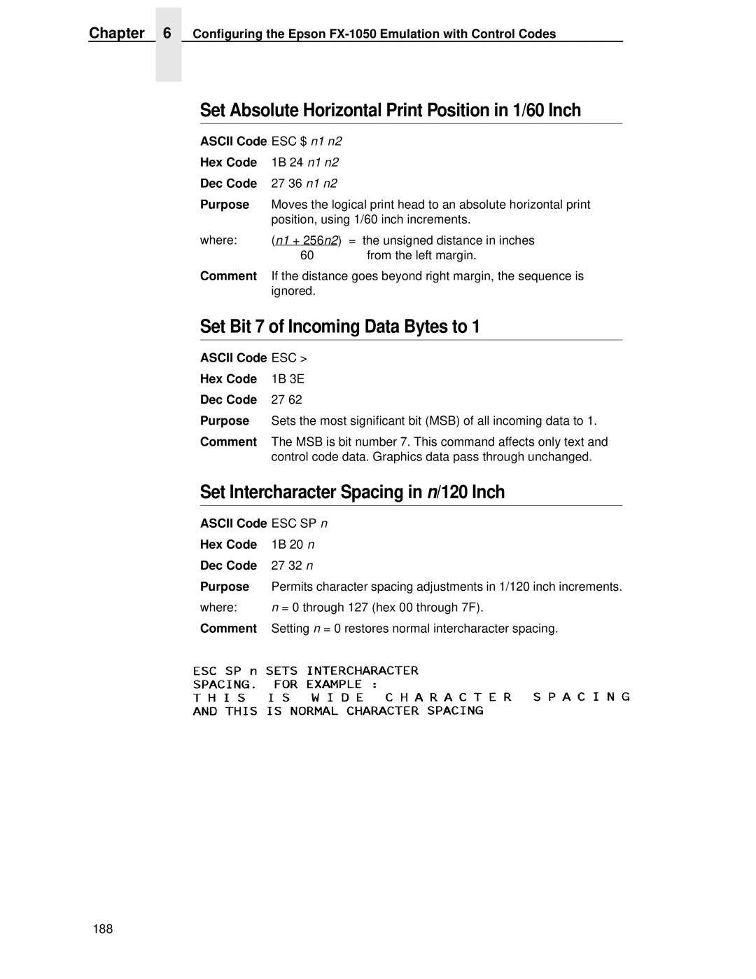 IBM 4400 manual Set Absolute Horizontal Print Position in 1/60 Inch, Set Bit 7 of Incoming Data Bytes to 