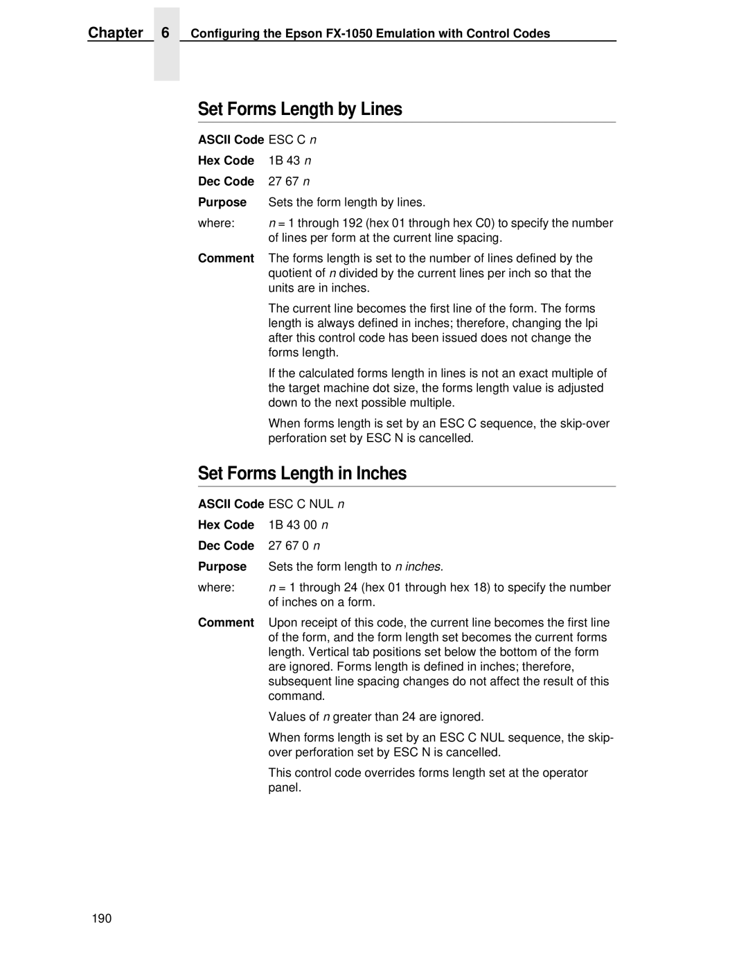 IBM 4400 manual Set Forms Length by Lines, Set Forms Length in Inches 