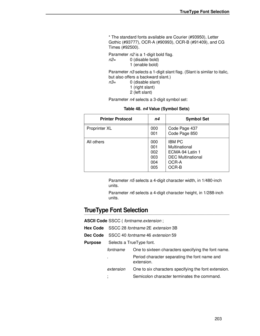 IBM 4400 manual TrueType Font Selection 