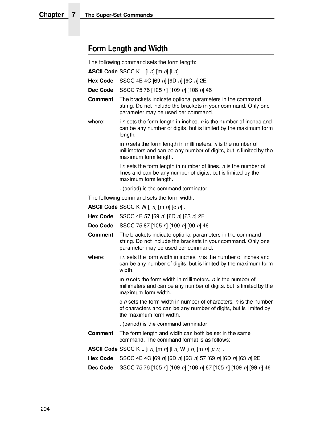 IBM 4400 manual Form Length and Width, Hex Code 