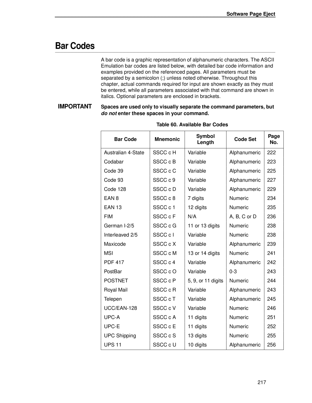 IBM 4400 manual Software Page Eject, Msi, Upc-A, Upc-E 