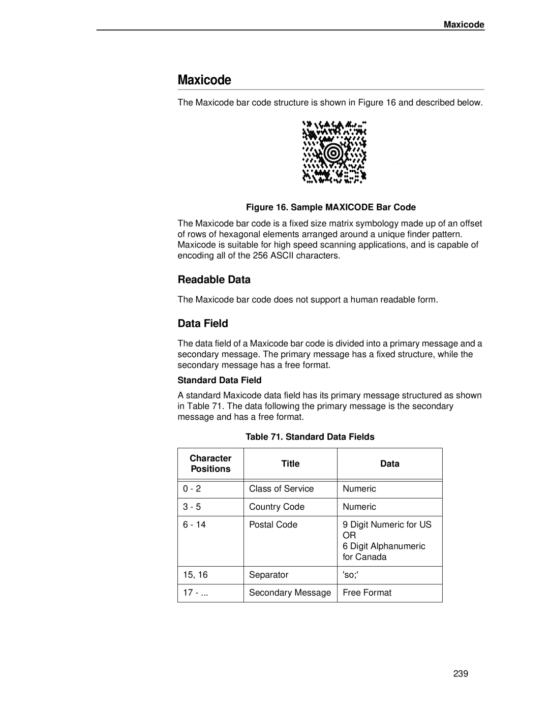 IBM 4400 manual Maxicode, Standard Data Fields Character Title Positions 