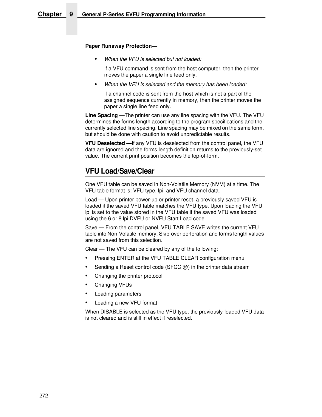 IBM 4400 manual VFU Load/Save/Clear, When the VFU is selected but not loaded 