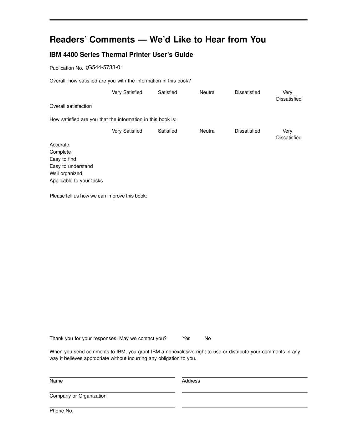 IBM 4400 manual Readers’ Comments We’d Like to Hear from You 