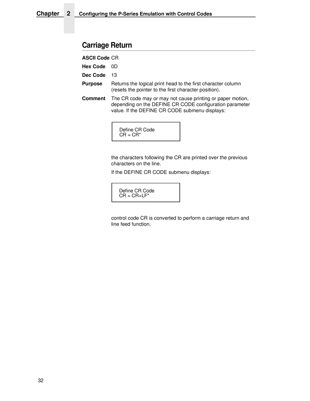 IBM 4400 manual Carriage Return, Ascii Code CR Hex Code 0D Dec Code, Cr = Cr+Lf 