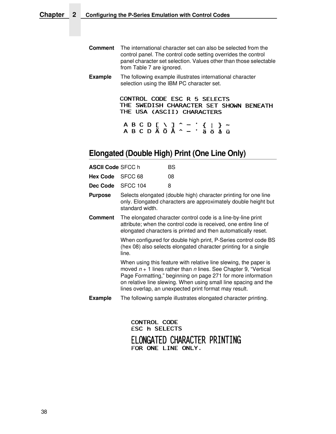 IBM 4400 manual Elongated Double High Print One Line Only, Ascii Code Sfcc h Hex Code 