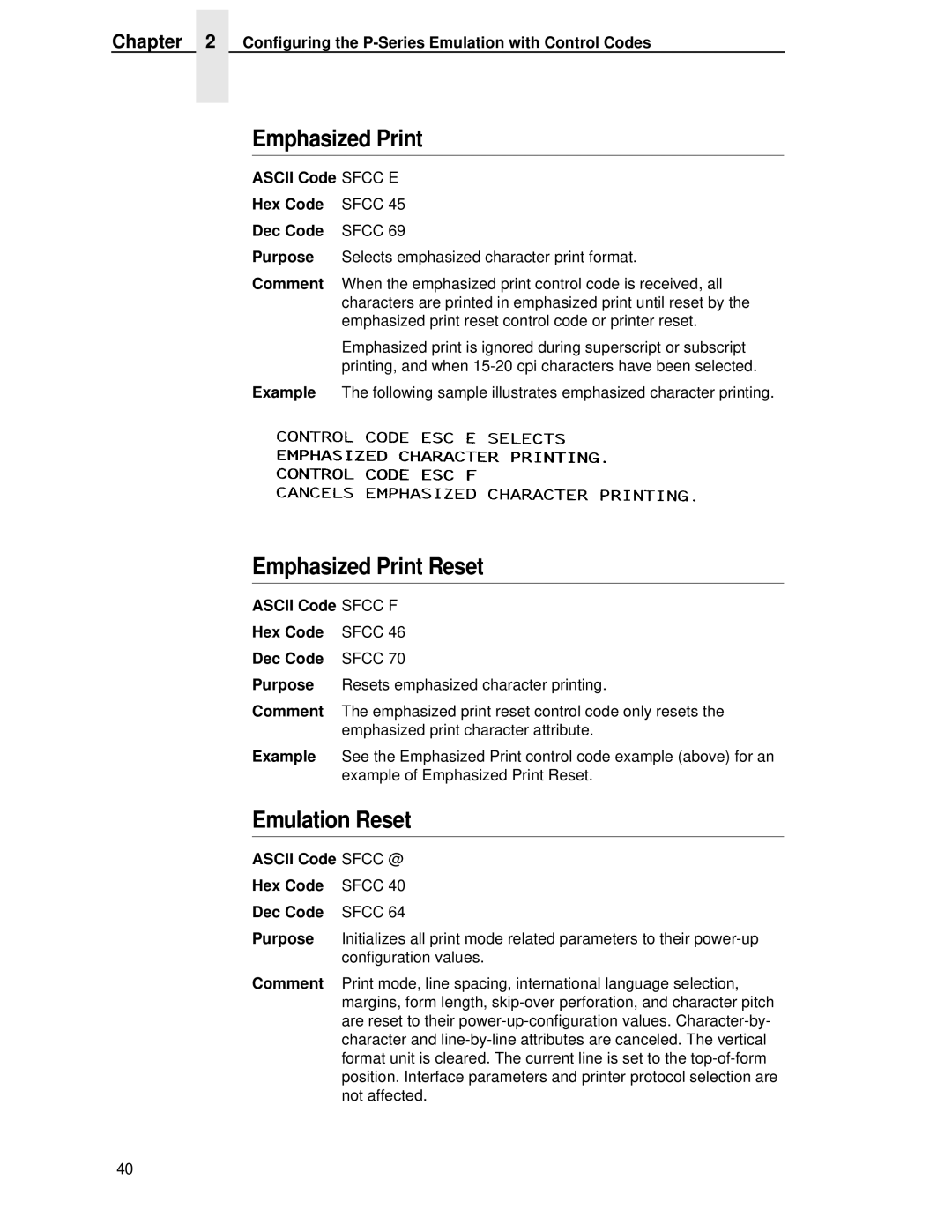 IBM 4400 manual Emphasized Print Reset, Emulation Reset 