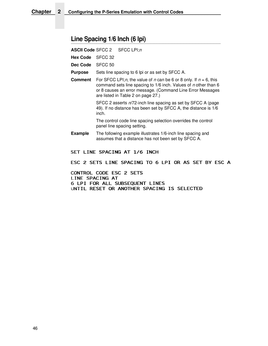 IBM 4400 manual Line Spacing 1/6 Inch 6 lpi, Hex Code 