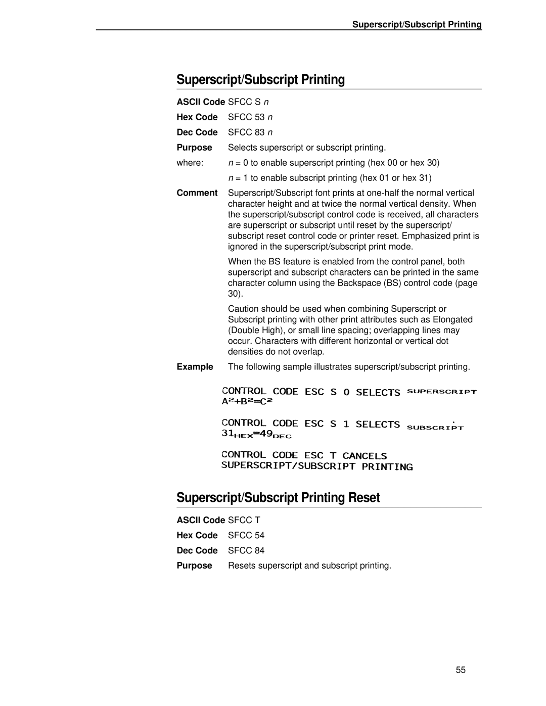 IBM 4400 manual Superscript/Subscript Printing Reset 